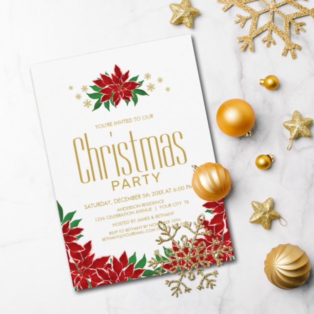 Red Poinsettia Christmas Party Invitation (Creator Uploaded)