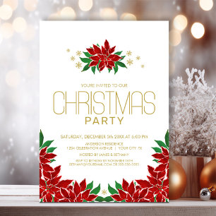 Red Poinsettia Christmas Party  Invitation