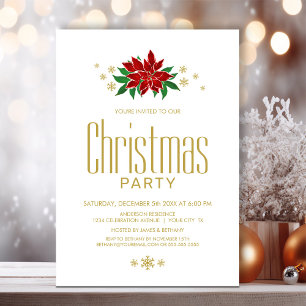Red Poinsettia Christmas Party Invitation