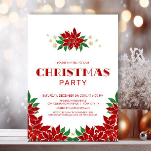 Red Poinsettia Christmas Party Invitation