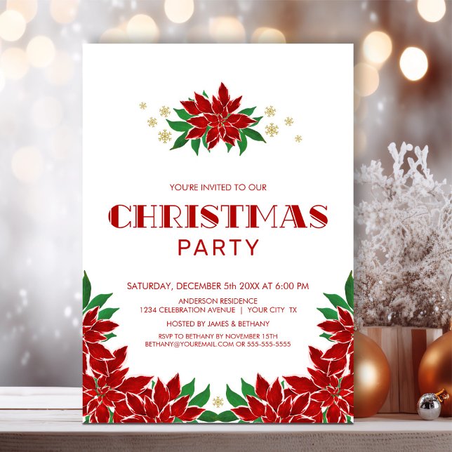 Red Poinsettia Christmas Party Invitation (Creator Uploaded)
