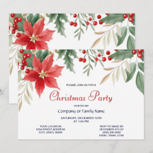 Red Poinsettia Christmas Party Invitation