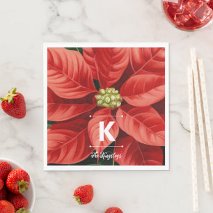 Red Poinsettia Christmas Personalised Monogram Napkin