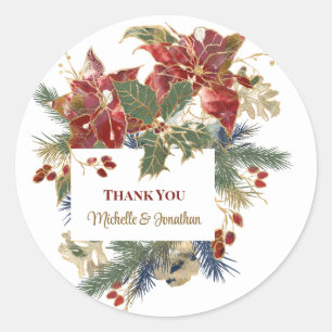 Red Poinsettia Christmas Personalised Thank You Classic Round Sticker