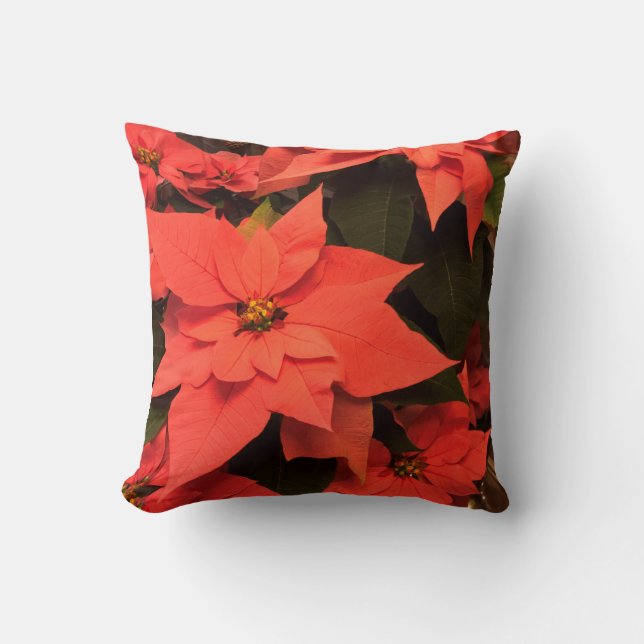 Red Poinsettia Christmas PIllow Holiday Decor (Front)