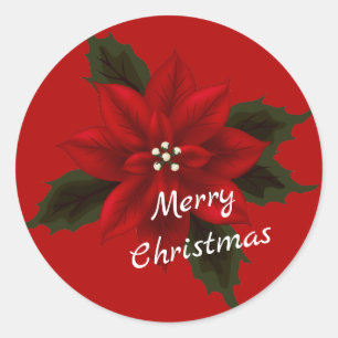 Red Poinsettia Christmas Red Classic Round Sticker