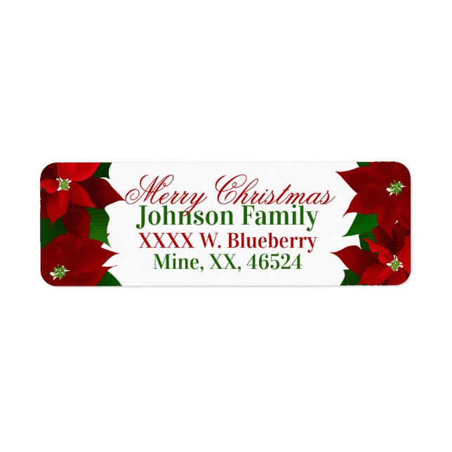 Red Poinsettia Christmas Return Address Label (Front)