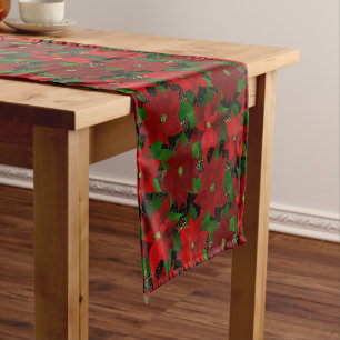 Red Poinsettia Christmas Short Table Runner