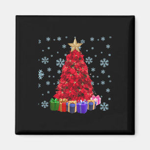 Red Poinsettia Christmas Tree Funny Xmas Matching  Magnet