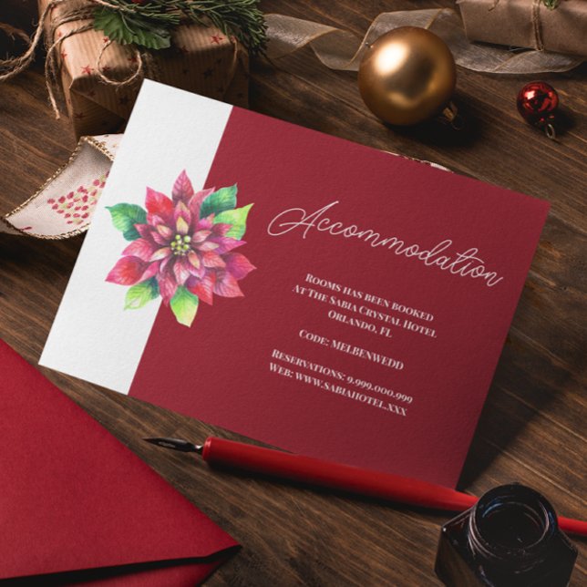 Red Poinsettia Christmas Wedding Accommodation Enclosure Card (Creator Uploaded)