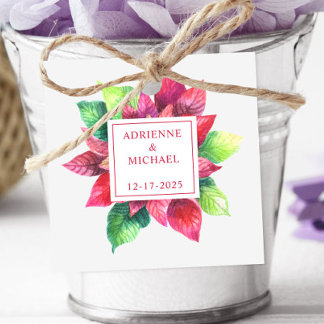 Red Poinsettia Christmas Wedding  Favour Tags
