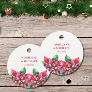 Red Poinsettia Christmas Wedding Favour Tags