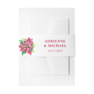 Red Poinsettia Christmas Wedding  Invitation Belly Band