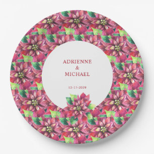 Red Poinsettia Christmas Wedding  Paper Plate
