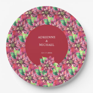 Red Poinsettia Christmas Wedding  Paper Plate