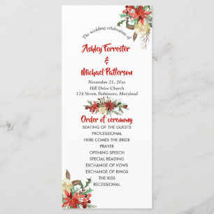 Red Poinsettia Christmas Wedding Program