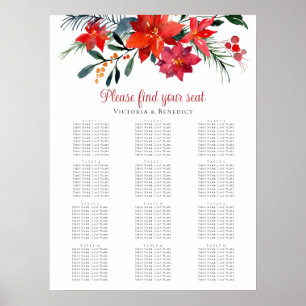 Red Poinsettia Christmas Wedding Seating Chart