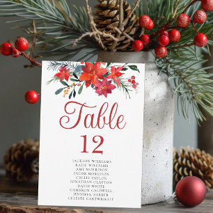 Red Poinsettia Christmas Wedding Table Card Names