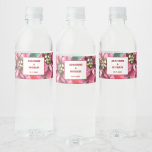 Red Poinsettia Christmas Wedding Water Bottle Label