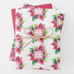 Red Poinsettia Christmas Wedding  Wrapping Paper Sheet