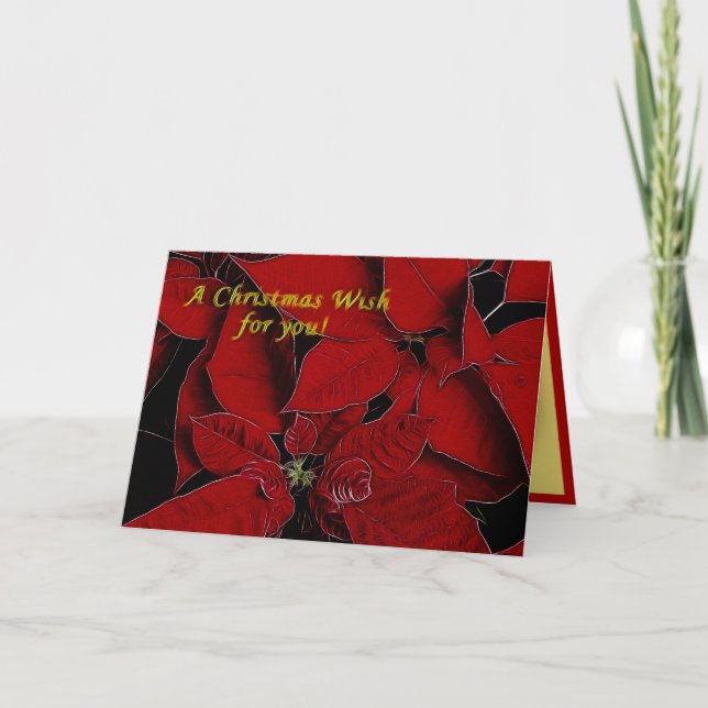Red Poinsettia Christmas Wish for You Holiday Card (Front)