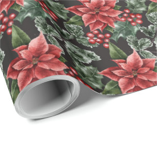 Red Poinsettia Christmas Wrapping Paper