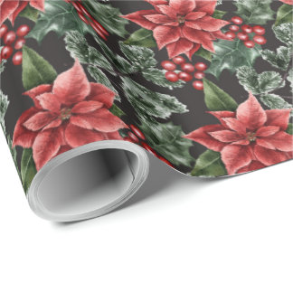 Red Poinsettia Christmas Wrapping Paper