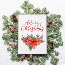 Red Poinsettia Classic Simple Merry Christmas 