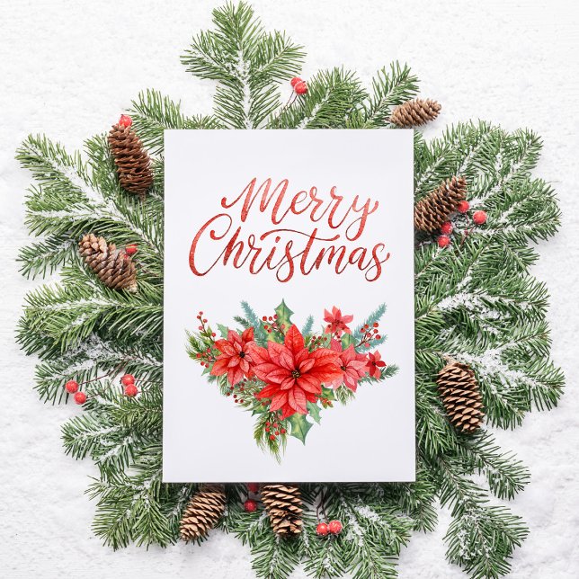 Red Poinsettia Classic Simple Merry Christmas  Holiday Card (Creator Uploaded)