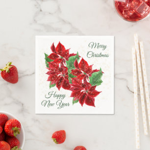 Red Poinsettia Confetti Christmas Paper Napkins