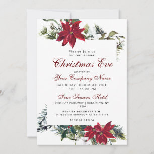 Red Poinsettia CORPORATE Christmas Holiday EVE Invitation