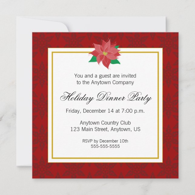 Red Poinsettia Corporate Holiday Dinner Party Invitation (Front)