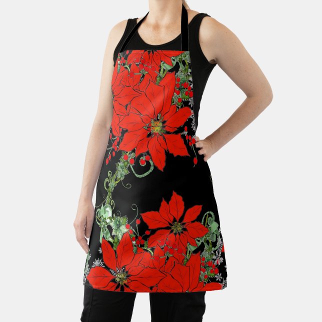 Red Poinsettia Crhistmas All-Over Print Apron (Insitu)