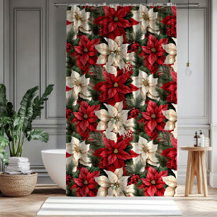 Red Poinsettia Curtain Classic Christmas Elegance