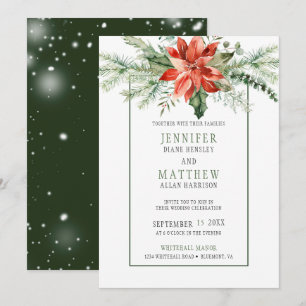 Red Poinsettia & Evergreens Garland Wedding Invitation