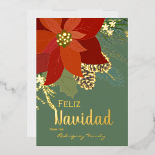 Red Poinsettia Feliz Navidad Gold Foil Holiday Car