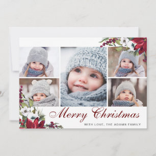Red Poinsettia Floral 5 PHOTO Christmas Card