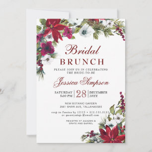 Red Poinsettia Floral Christmas Bridal Brunch Invitation