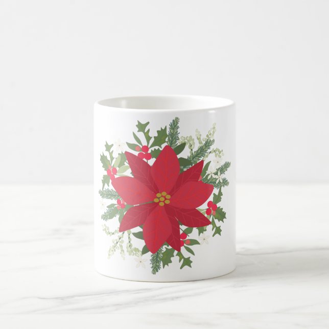 Red Poinsettia Floral Christmas Coffee Mug (Center)