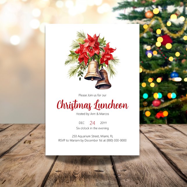 Red Poinsettia Floral Christmas Luncheon Invitation (Creator Uploaded)