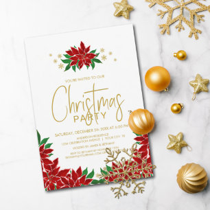 Red Poinsettia Floral Christmas Party Invitation
