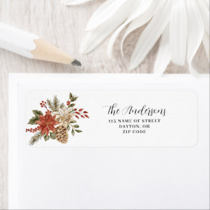 Red Poinsettia Floral Christmas Return Address Label