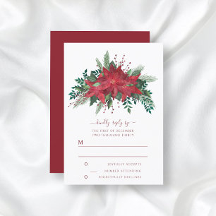 Red Poinsettia Floral Christmas Wedding RSVP Card