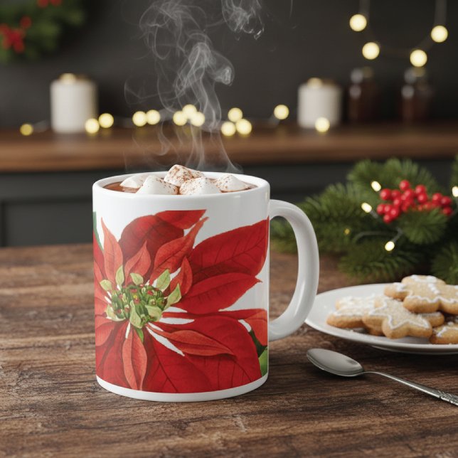 Red Poinsettia Floral Large Coffee Mug (Creator Uploaded)