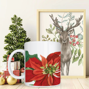 Red Poinsettia Floral Large Coffee Mug