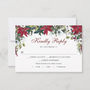 Red Poinsettia Floral RSVP Card with Meal Choice