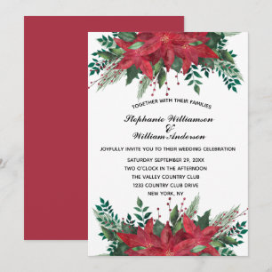 Red Poinsettia Floral Winter Christmas Wedding Inv Invitation