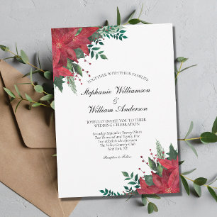 Red Poinsettia Floral Winter Christmas Wedding Invitation