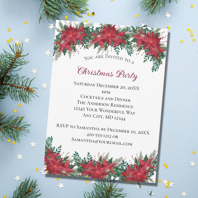 Red Poinsettia Floral Winter Christmas Wedding Invitation (Creator Uploaded)