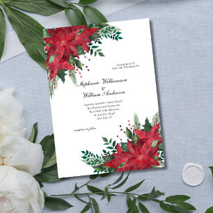 Red Poinsettia Floral Winter Christmas Wedding Invitation
